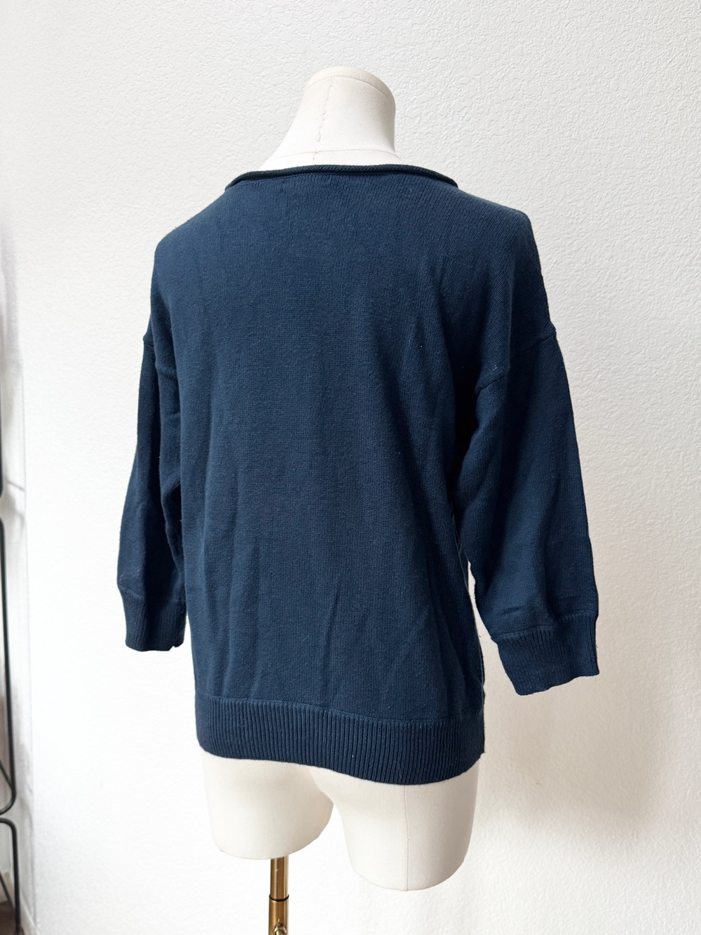 Gap Zipper Shoulder Navy Blue Lightweight Crewneck Sweater M Cotton - Picture 5 of 6